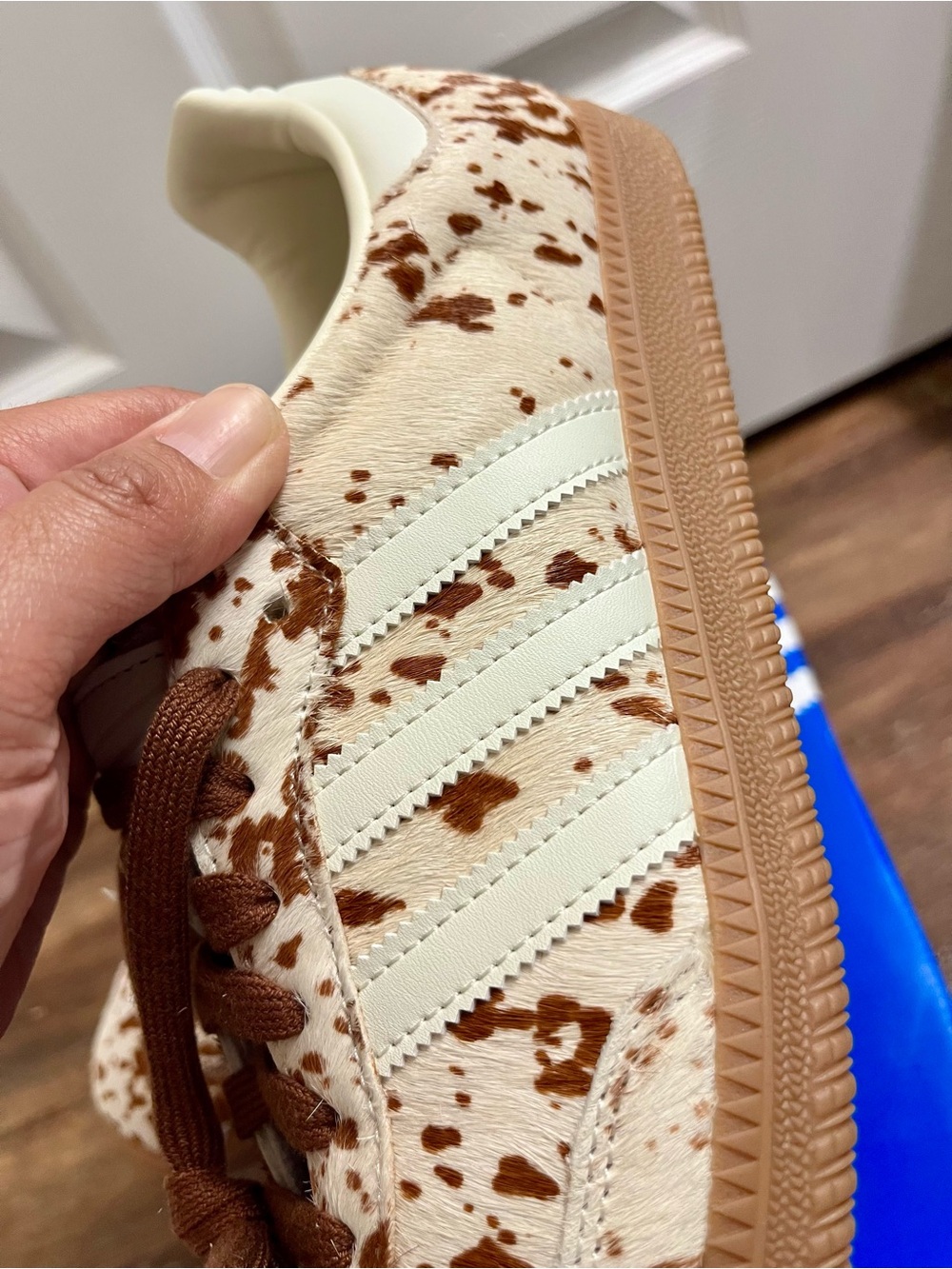 Adidas Samba Leather Real Cow Fur Print Sneakers in Cream and Brown - Picture 6 of 8